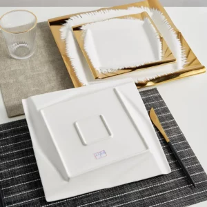 Square Phnom Penh Western Food Plate Thickened Ceramic Steak Plate Shanxi Huairen Daily-use Porcelain Hotel Electroplated - Image 3