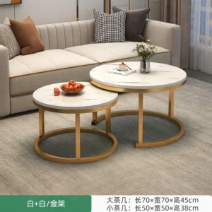 Light luxury minimalist coffee table size round combination stone pattern new small table round - Image 4