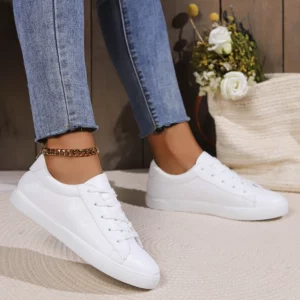 2024 Lady Classic Round Toe White Minimalist Canvas Shoes for Women Comfort Street Lace Up Concise Shoes Women Zapatos De Mujer - Image 6