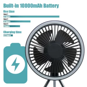 10000mAh Camping Fan Rechargeable Desktop Portable Circulator Wireless Ceiling Electric Fan with Power Bank LED Lighting - Image 2