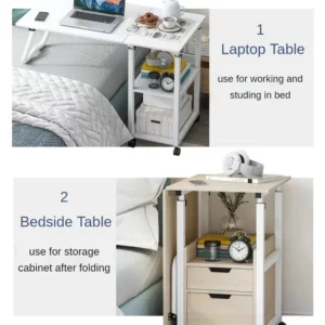 Movable Lift Bedside Table Foldable Laptop Table for Bed Multi-layer Storage Desk Sample Study Desk Versatile Workstation Desk - Image 2