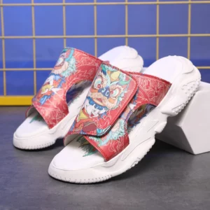 Chinese Style [Unicorn] Mythical Beast Picture Sandals Men's Slippers Velcro Bread Slippers Outdoor Wading Soft Soled Beach Shoes Boys Trbottomy Slippers - Image 1