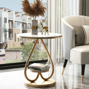 A few modern bedside tables near the luxurious sofa, simple small round table, small apartment corner in the living room, and - Image 3