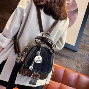 Denim Small Backpack New Contrast Color Women Bag Retro Ethnic Style Embroidered Multifunctional Bagpack Crossbody Bolsa - Image 4