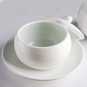 Creative Matte White Ceramic Bowl with Lid Modern Restaurant Hotel Dessert Bird's Nest Shark Fin Dim Sum Steaming Bowl Tableware - Image 4