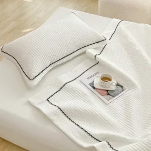 French Style Skin-friendly Summer Blanket Set Elegance Princess Bubble Yarn Quilted Duvet Lightweight Air Conditioning Quilt - Image 4