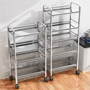 Stainless Steel Kitchen Vegetable Basket Multifunctional Storage Trolley Fruit Movable Rolling Cart Microwave Oven Organize Rack - Image 2