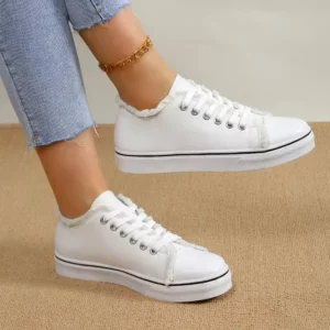Women Canvas Shoes Fashion New Spring Autumn Sneakers Low Cut Lace-Up Women Vulcanize Shoes Woman Flats Off White Shoes Female - Image 5