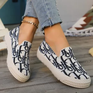 Graffiti Loafers Women's 2025 Spring Knitted Deep Mouth Fashion Easiest for Match Casual Plaid Breathable Sneakers Shoes - Image 5
