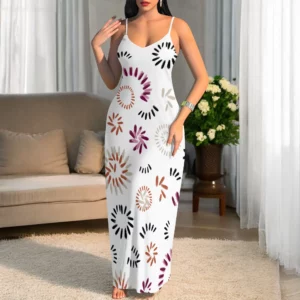 Plus Size Sleeveless Long Dress for Women Summer Rose Print Elegant Holiday Beachwear Dress - Image 1