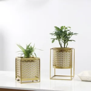 Limited Nordic Light Luxury Gold Hollowed Flower Pot Creative Fashion Balcony Plant Stand Simple Atmosphere Indoor Decor Shelf - Image 2