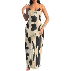 Plus Size Sleeveless Long Dress for Women Summer Rose Print Elegant Holiday Beachwear Dress - Image 4
