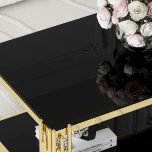 Modern luxury black coffee table living room, gold stainless steel leg rectangular 8mm thick black tempered glass - Image 5