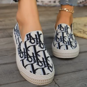 Graffiti Loafers Women's 2025 Spring Knitted Deep Mouth Fashion Easiest for Match Casual Plaid Breathable Sneakers Shoes - Image 1