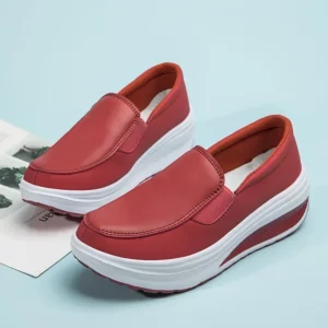Spring Genuine Leather Soft Outsole Work Shoes Female Black Swing Shoes Woman Plus Size Wedges Single Shoes Zapatillas - Image 4