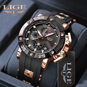 LIGE Man Watch Fashion Military Sport Date Quartz Watches Top Brand Luxury Silicone Strap Waterproof Chronograph Watches For Men - Image 2