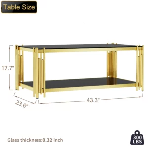 Modern luxury black coffee table living room, gold stainless steel leg rectangular 8mm thick black tempered glass - Image 6