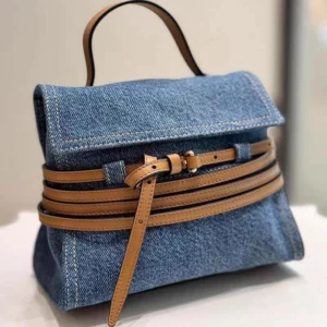 Small Denim Handle Bags for Women Jean Crossbody Bag Female Jean Handle Bag with PU Tie Womens Small Purse Bag - Image 1