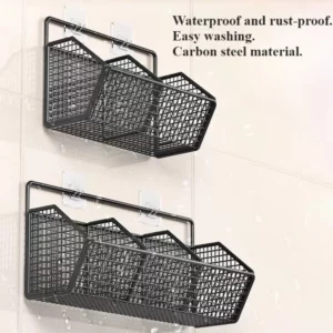 Wall-mounted Kitchen Storage Basket Perforation-free Iron Partition Storage Rack for Kitchen Ingredients Sorting Storage Basket - Image 2