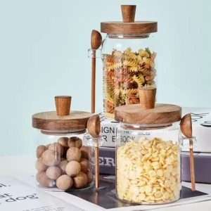 Glass Sealed Jar Five Grains Coffee and Tea Storage Can with Wooden Spoon Seasoning Bottle Kitchen Moisture-proof Storage Tank - Image 2
