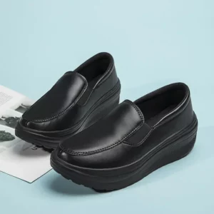 Spring Genuine Leather Soft Outsole Work Shoes Female Black Swing Shoes Woman Plus Size Wedges Single Shoes Zapatillas - Image 3