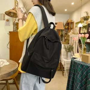 Waterproof Nylon Backpack for Women Simple Solid Color Bookbag Travel Backpack for Student Girls School Bag Female Shoulder Bags - Image 3