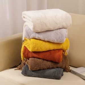 American Thread Blanket Solid Color Sofa Cover Knit Bedspread Office Nap Blanket Throw Cozy Warm Travel Shawl For Adults - Image 6