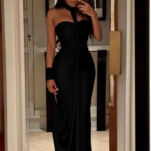 Weird Puss Elegant Halter Maxi Dress Women Backless Skinny Hand Strap Hem Summer Trend Sexy Vacation Birthday Party Vestidos - Image 3