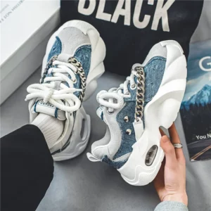 Fashion Blue Denim Casual Sneakers Men Original Designer Platform Shoes Men Increase Heel Hip Hop Chunky Sneakers Mens Trainers - Image 4