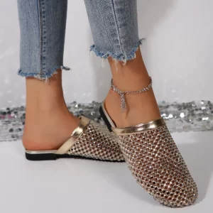 Women Slippers Summer 2025 New Luxury Brand Slippers Lightweight Round Head Shoes Water Diamond Large Flat Sandals Slides Women - Image 3
