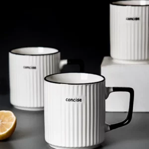 Nordic Ceramic Coffee Mugs Creative Stripe Water Cup Solid Color Convenient Handgrip Universal Milk Mugs Simple - Image 4