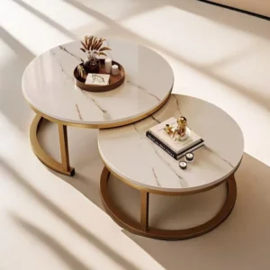 Light luxury minimalist coffee table size round combination stone pattern new small table round - Image 1