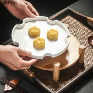 Nordic Creative Steak Plate Ceramic Dessert Cake Display Plate with Wooden Frame Family Party Barbecue Plate Kitchen Tableware - Image 3