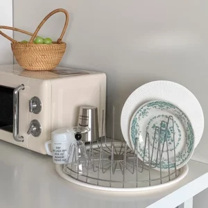 Round Stainless Steel Dish Drying Rack Kitchen Bowls Dishes Drain Holder Tableware Coffee Utensils Display Stand Cup Organizer - Image 2