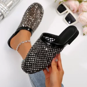 Women Slippers Summer 2025 New Luxury Brand Slippers Lightweight Round Head Shoes Water Diamond Large Flat Sandals Slides Women - Image 4