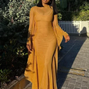 InGrily o-Neck Sexy 2025 Trend Women Dress See Through Coquette Side Tassel Full Sleeve Stretch Midnight Party Maxi Bodycons - Image 1