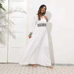 Robe Femme Musulmane Spring 2022 Middle East V-neck High Waist Slim Elegant Muslim Long Dresses Abayas For Women Vestido - Image 4