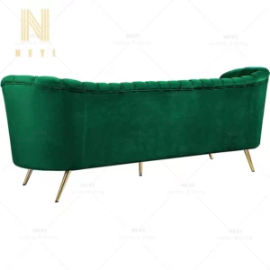 Green Contemporary Velvet Upholstered Luxury Hotel Sofa With Stainless Steel Legs - Image 4