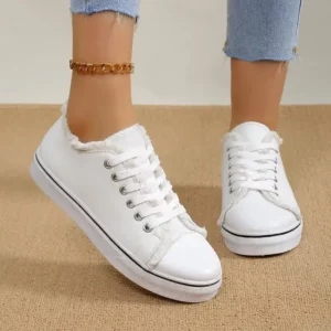 Women Canvas Shoes Fashion New Spring Autumn Sneakers Low Cut Lace-Up Women Vulcanize Shoes Woman Flats Off White Shoes Female - Image 4
