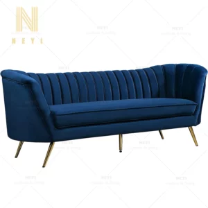 Green Contemporary Velvet Upholstered Luxury Hotel Sofa With Stainless Steel Legs - Image 6