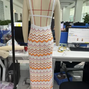hirigin Fashion Women Knitted Slip Dress Summer Wave Stripe Print Backless Party Dress for Vacation Cocktail Beach Streetwear - Image 6