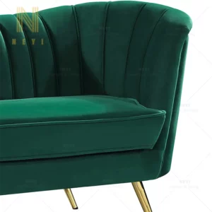 Green Contemporary Velvet Upholstered Luxury Hotel Sofa With Stainless Steel Legs - Image 5