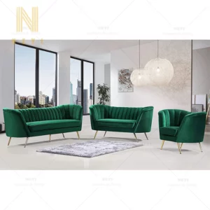 Green Contemporary Velvet Upholstered Luxury Hotel Sofa With Stainless Steel Legs - Image 3