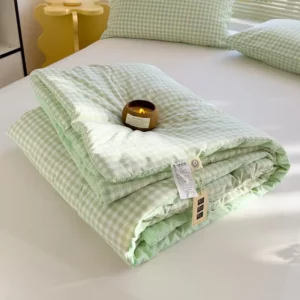 Fresh Plaid Summer Quilt High Quality Double-sided SummerQuilts Queen Bed Quilt Simple Luxury Comforter Thin BedCover Bedding. - Image 3