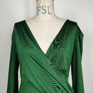 Women Elegant Solid Color V Neck Long Sleeve Satin Split Party Dress - Image 6
