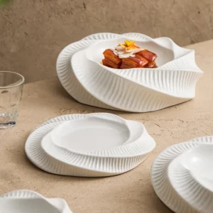 Threaded pattern double-layer plate, high-end creative hotel specialty tableware, dessert artistic conception dishes - Image 4