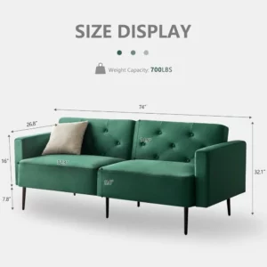 Living Room Sofa, Velvet Couch Convertible Sleeper Futon Sofas Bed with Tapered Metal Legs, Living Room Sofa - Image 3