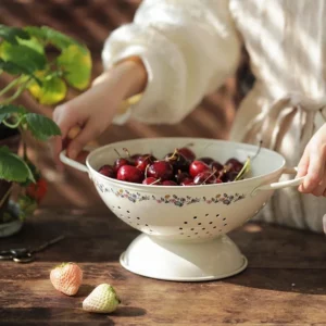 Home Draining Bowl for Fruits Washing Plates Floral Flower Metal Salad Kitchen Basket Snacks Storage Dishes Tableware - Image 4