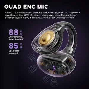 Sansui W40 On-Ear Earclip Bluetooth Earphones Open Ear Bluetooth 5.4 Headphone 4 Mic ENC Noise Cancelling TWS Earbuds HD Call - Image 4