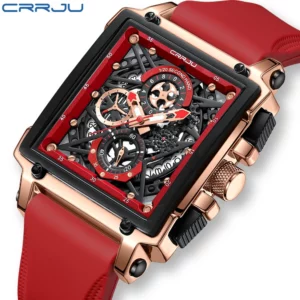 CRRJU Fashion Sports Watches with Large Dial Unique RectangularHollow Design Quartz Wristwatches with Chrongraph Auto Date - Image 3